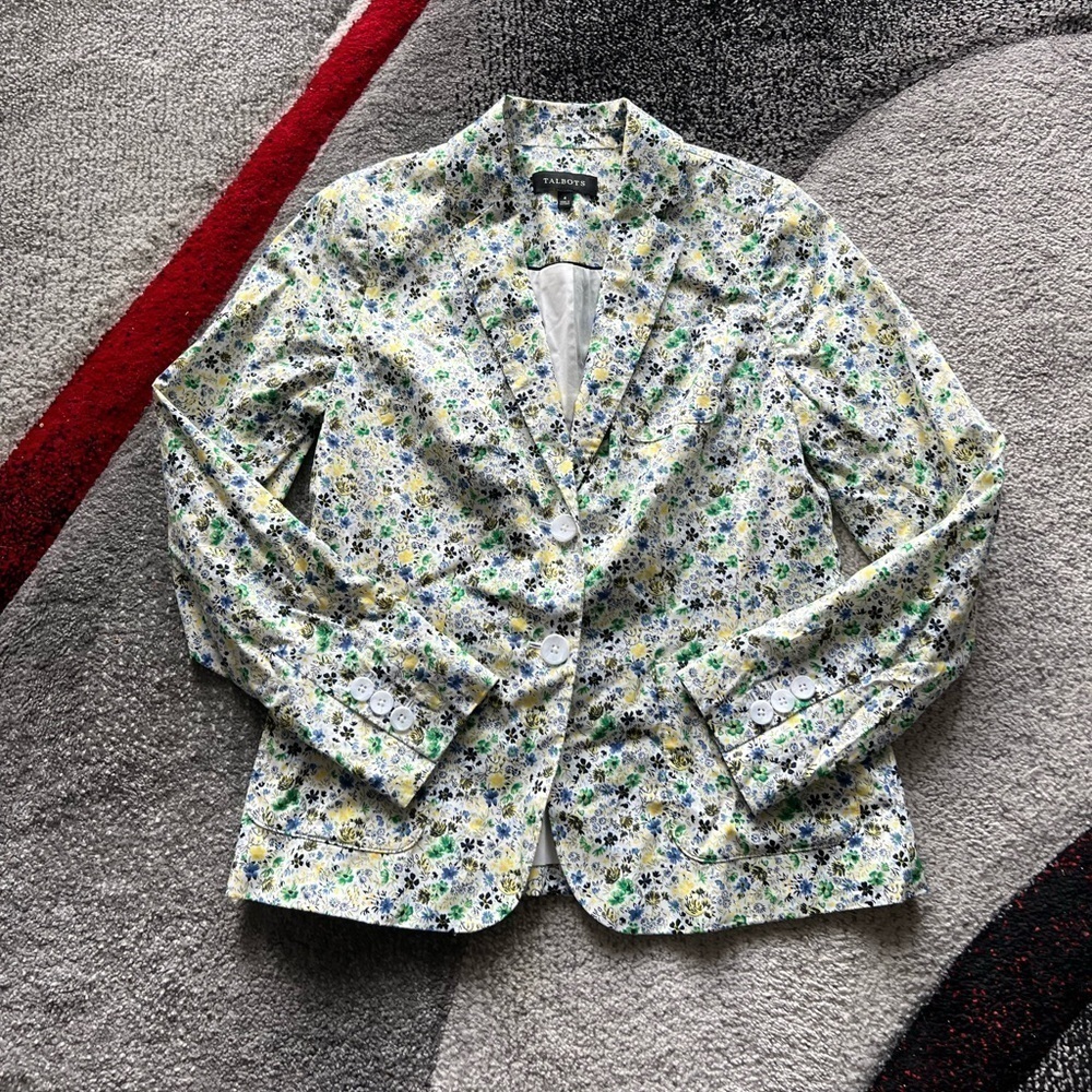Talbots White Floral Print Blazer